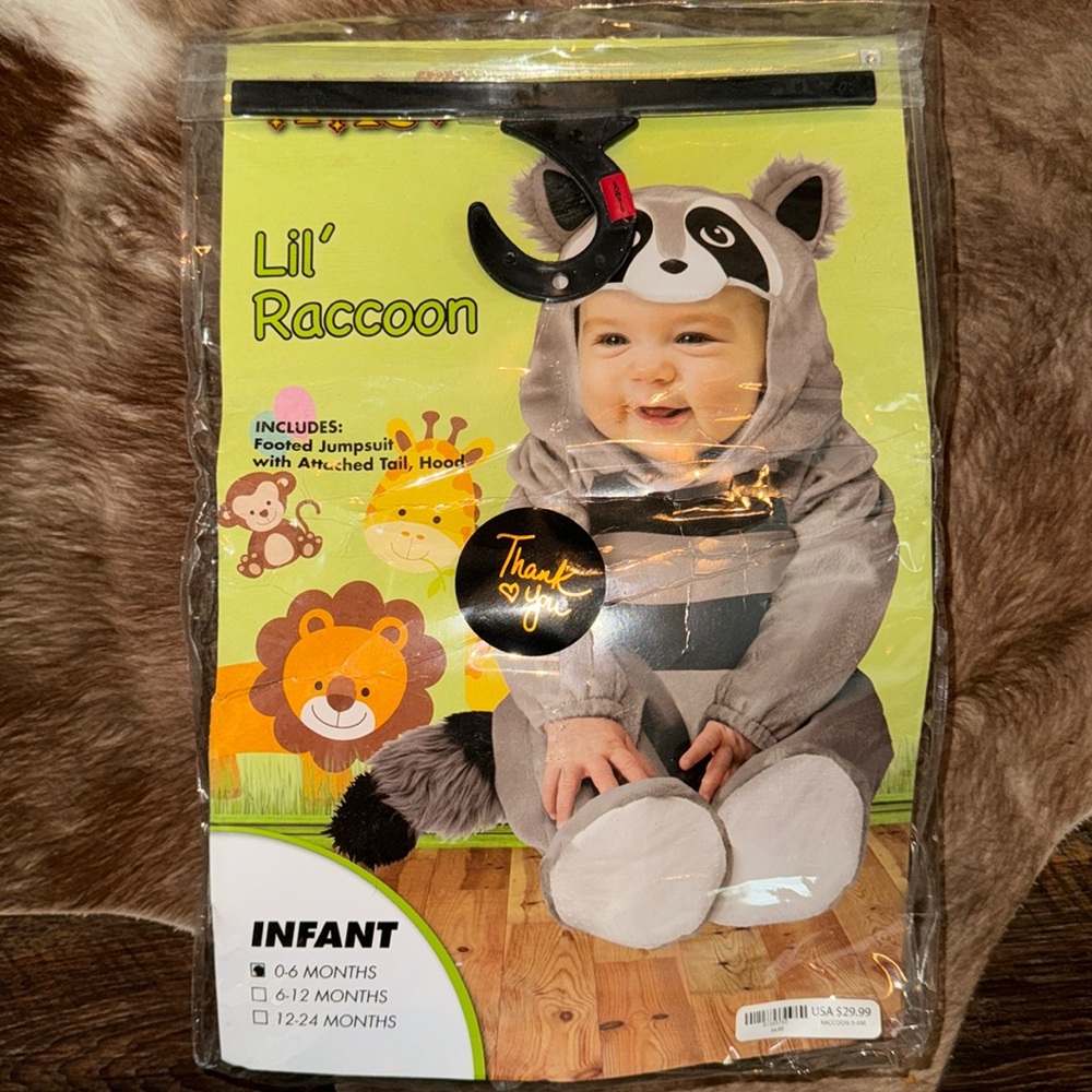 Spirit | Lil Racoon Footed Costume Infant Halloween | Size  0-6m